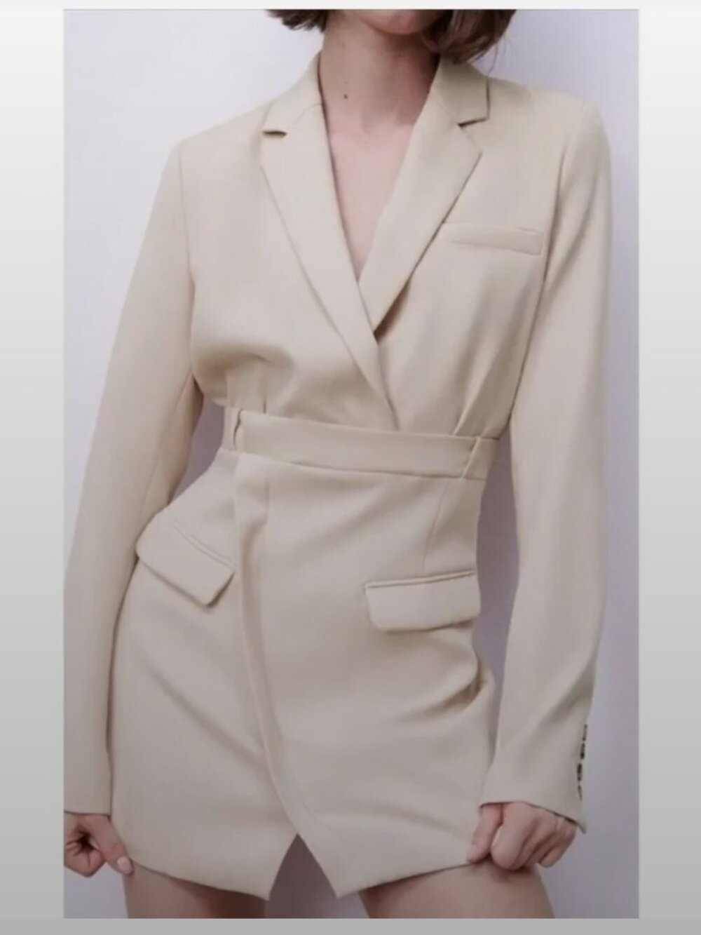 Zara Long Sleeve Mini Blazer Cream Dress - Art 2381 / 302 / 733